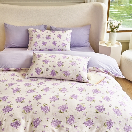 91家纺网 家纺一手货源 找家纺 富之航家纺 2024新款提花泡泡棉四件套 紫风铃