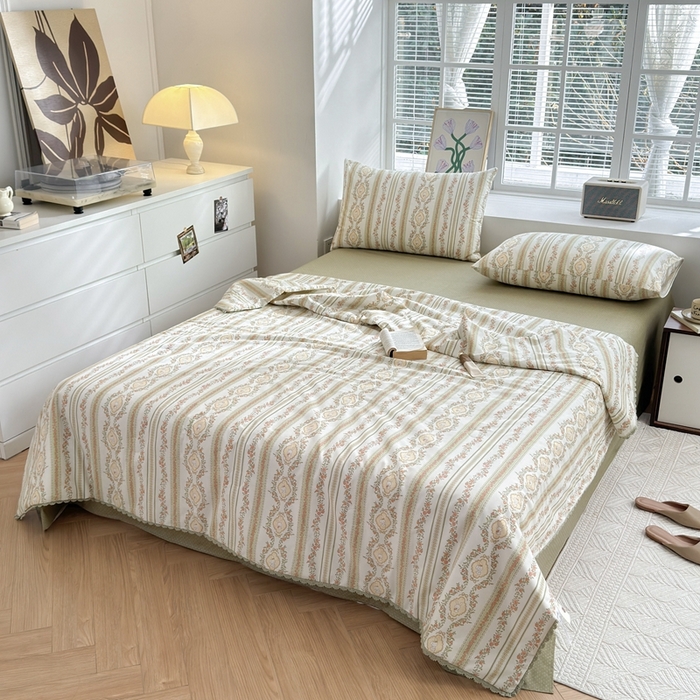 91家纺网 家纺一手货源 找家纺 星期八 2024新款全棉夏被四件套 花穗