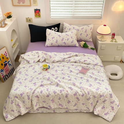 91家纺网 家纺一手货源 找家纺 迷尚 2024新款全棉双层纱大豆夏被 可爱紫