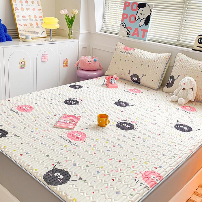 91家纺网 家纺一手货源 找家纺 米帛家纺 2024新款A类凉感丝卡通乳胶凉席-绑带款 彩色煤球