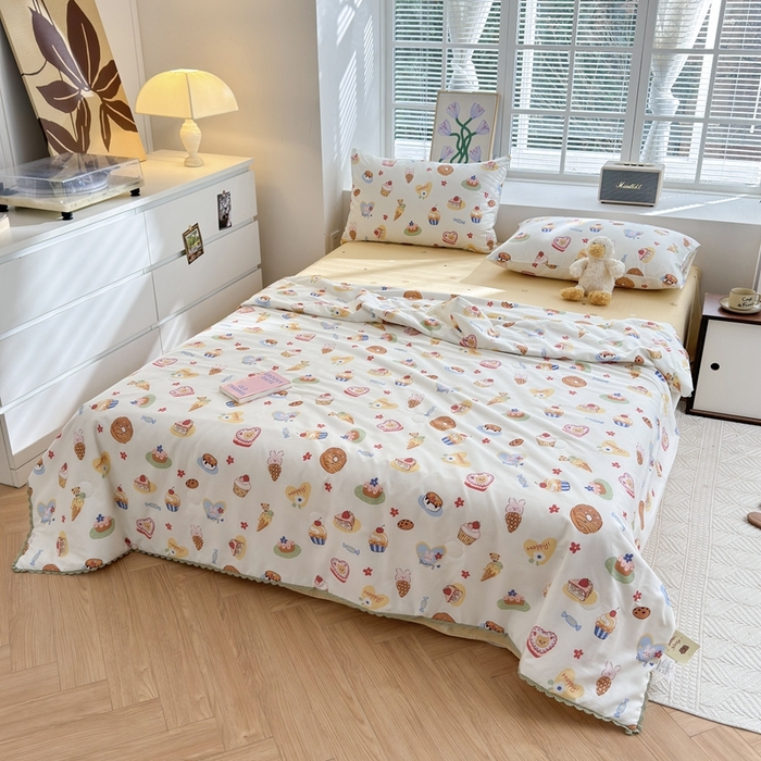 91家纺网 家纺一手货源 找家纺 星期八 2024新款全棉夏被四件套 甜甜圈