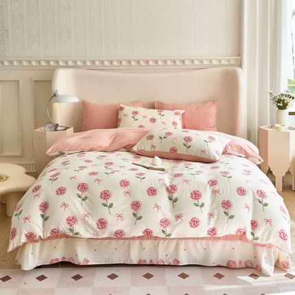 91家纺网 家纺一手货源 找家纺 富之航家纺 2024新款提花泡泡棉四件套 白月光