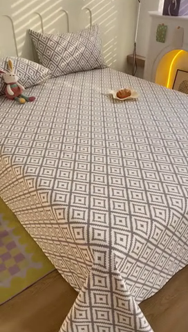 91家纺网 家纺一手货源 找家纺 寐眠 2024新款全棉老粗布印花床单床盖 时尚灰格