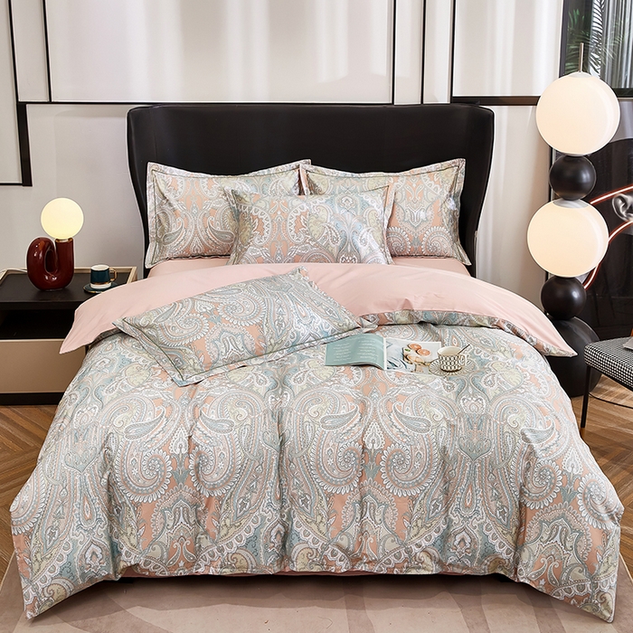 91家纺网 家纺一手货源 找家纺 雲归梦 2024新款全棉铂金棉数码印花四件套 凝远 桔