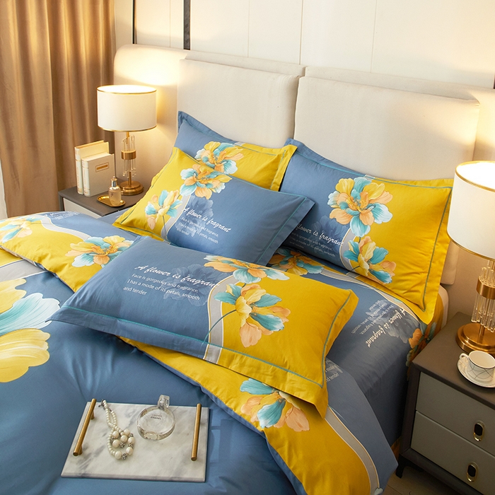 91家纺网 家纺一手货源 找家纺 启航家居 2025春夏直播爆款全棉大版印花四件套 沐雅清风兰