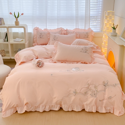 91家纺网 家纺一手货源 找家纺 （总）U品汇 A类全棉色织水洗棉刺绣花四件套纯棉100%韩版小清新