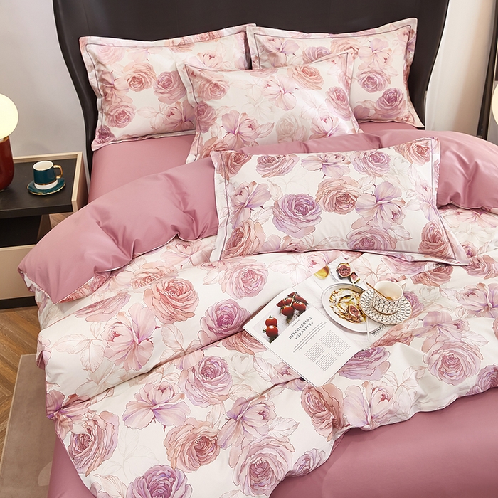 91家纺网 家纺一手货源 找家纺 雲归梦 2024新款全棉铂金棉数码印花四件套 粉妆梦媛 粉