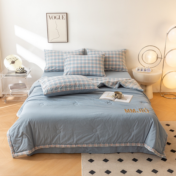 91家纺网 家纺一手货源 找家纺 寐眠 2024新款全棉水洗棉刺绣夏被夏被四件套 冰川苍蓝