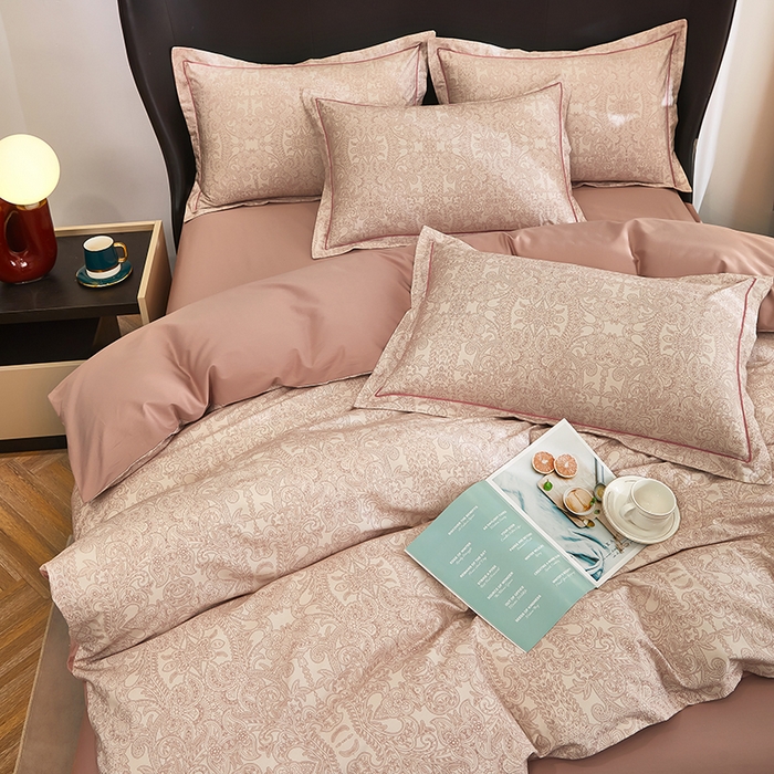 91家纺网 家纺一手货源 找家纺 雲归梦 2024新款全棉铂金棉数码印花四件套 欧时利 粉