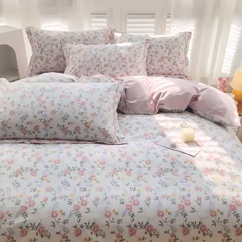 91家纺网 家纺一手货源 找家纺 雲归梦 2024新款全棉活性13372印花四件套 芬妮粉