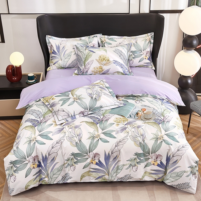 91家纺网 家纺一手货源 找家纺 雲归梦 2024新款全棉铂金棉数码印花四件套 花意飘香 紫