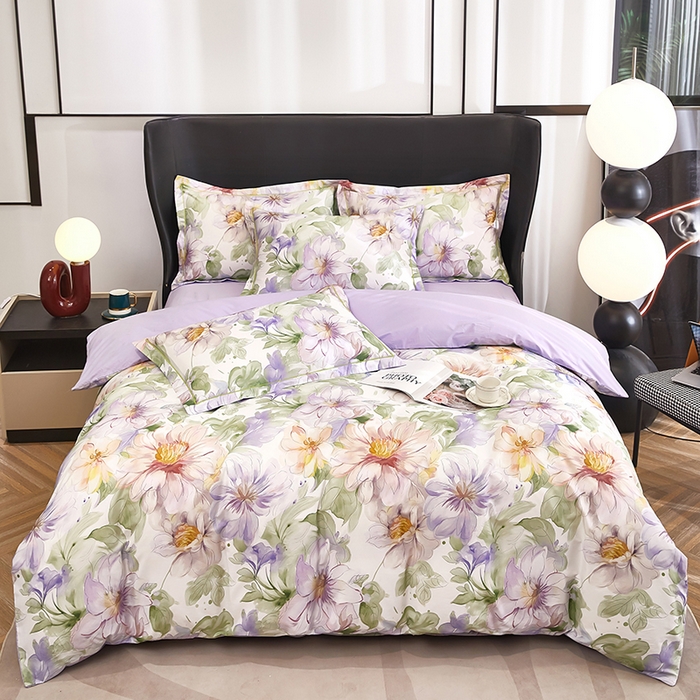 91家纺网 家纺一手货源 找家纺 雲归梦 2024新款全棉铂金棉数码印花四件套 花的旅途 粉