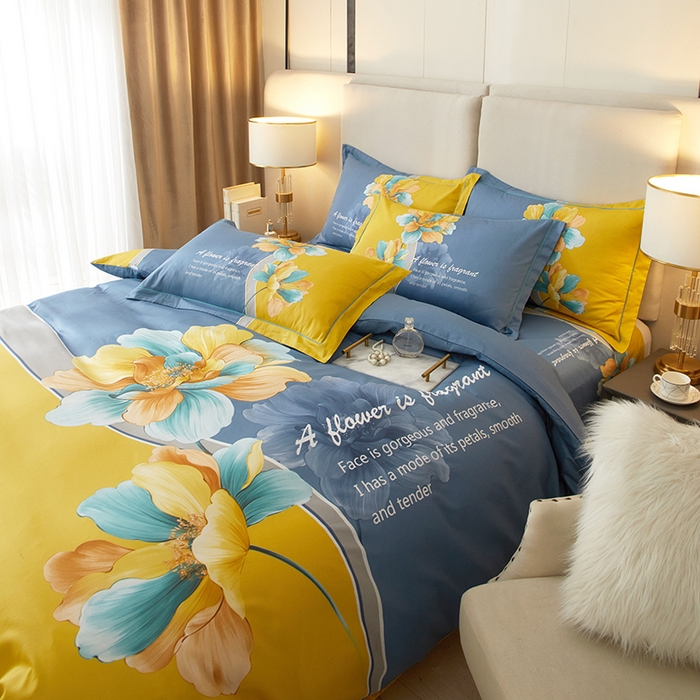 91家纺网 家纺一手货源 找家纺 启航家居 2025春夏直播爆款全棉大版印花四件套 沐雅清风兰