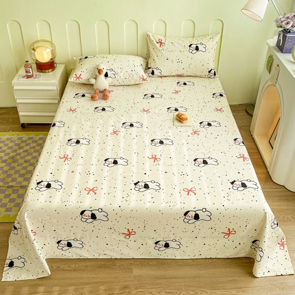 寐眠 2024新款全棉老粗布印花床单床盖 趴趴狗