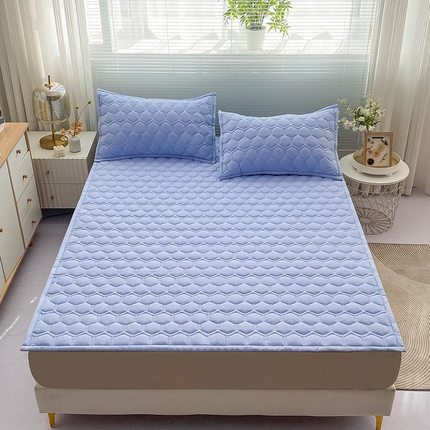 91家纺网 家纺一手货源 找家纺 恋绒家纺 2025新款A类纯棉（隔尿 防水）抗菌软床垫 清新蓝