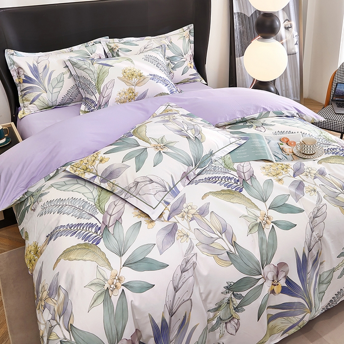 91家纺网 家纺一手货源 找家纺 雲归梦 2024新款全棉铂金棉数码印花四件套 花意飘香 紫