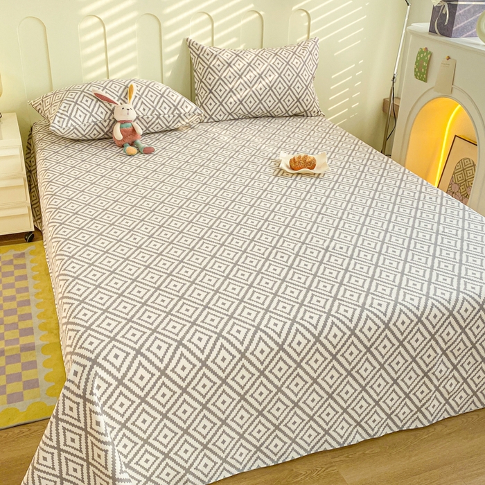 91家纺网 家纺一手货源 找家纺 寐眠 2024新款全棉老粗布印花床单床盖 时尚灰格