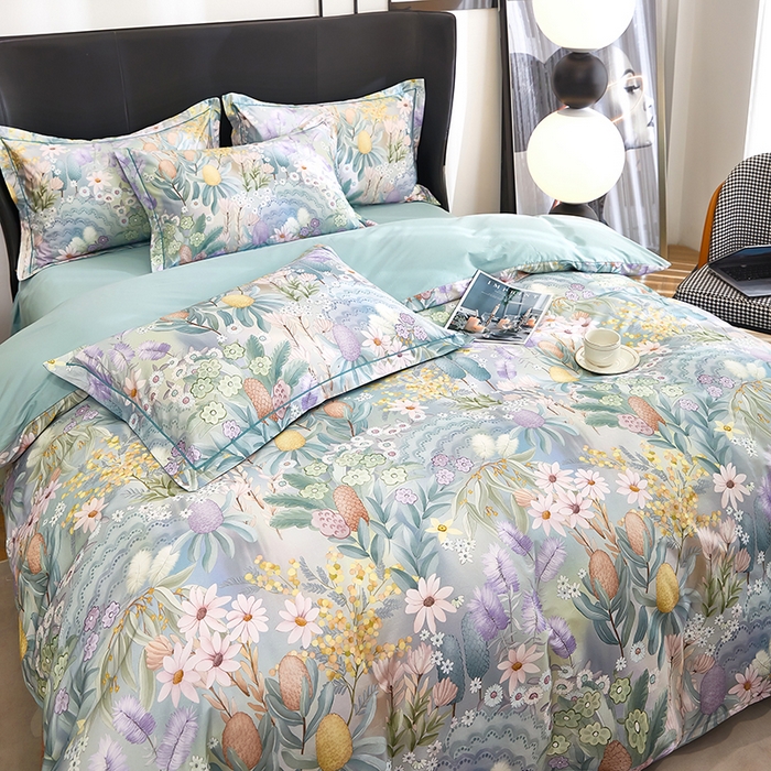 91家纺网 家纺一手货源 找家纺 雲归梦 2024新款全棉铂金棉数码印花四件套 洛香忆梦 绿