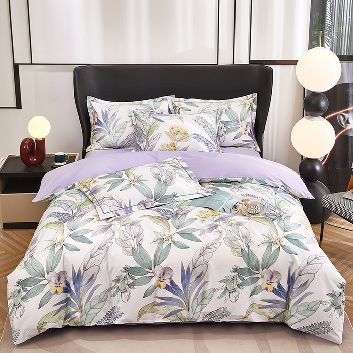 91家纺网 家纺一手货源 找家纺 雲归梦 2024新款全棉铂金棉数码印花四件套 花意飘香 紫