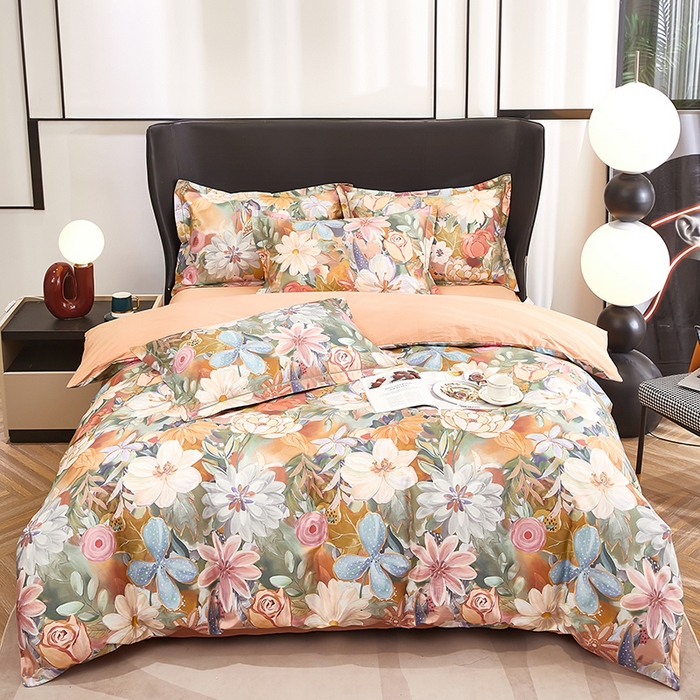 91家纺网 家纺一手货源 找家纺 雲归梦 2024新款全棉铂金棉数码印花四件套 花的嫁纱