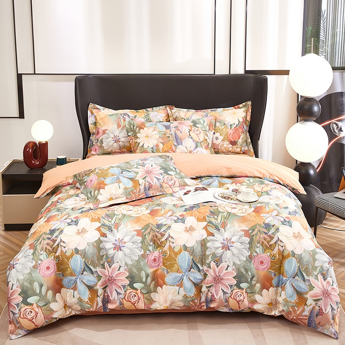 91家纺网 家纺一手货源 找家纺 雲归梦 2024新款全棉铂金棉数码印花四件套 花的嫁纱