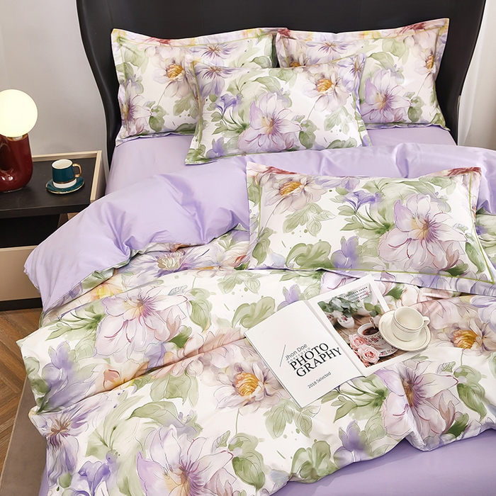 91家纺网 家纺一手货源 找家纺 雲归梦 2024新款全棉铂金棉数码印花四件套 花的旅途 粉