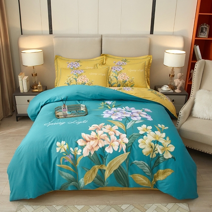 91家纺网 家纺一手货源 找家纺 （总）启航家居 2025春夏直播爆款全棉大版印花四件套