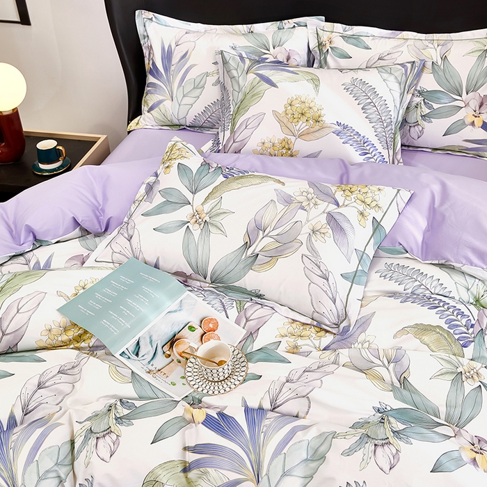 91家纺网 家纺一手货源 找家纺 雲归梦 2024新款全棉铂金棉数码印花四件套 花意飘香 紫