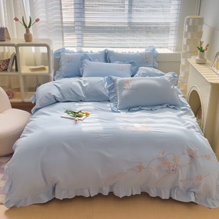 91家纺网 家纺一手货源 找家纺 （总）U品汇 A类全棉色织水洗棉刺绣花四件套纯棉100%韩版小清新