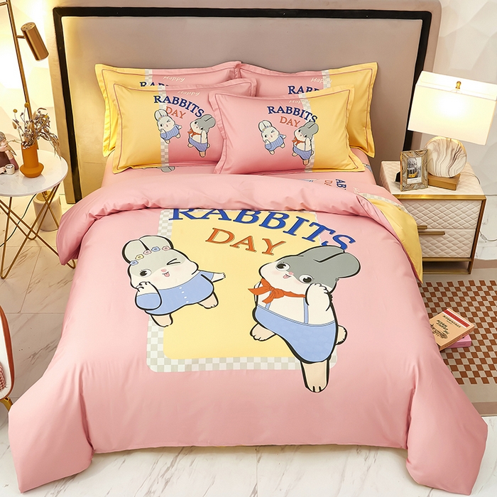 91家纺网 家纺一手货源 找家纺 雲归梦 2024新款全棉活性13372印花四件套 波比兔-粉