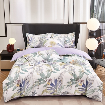雲归梦 2024新款全棉铂金棉数码印花四件套 花意飘香 紫