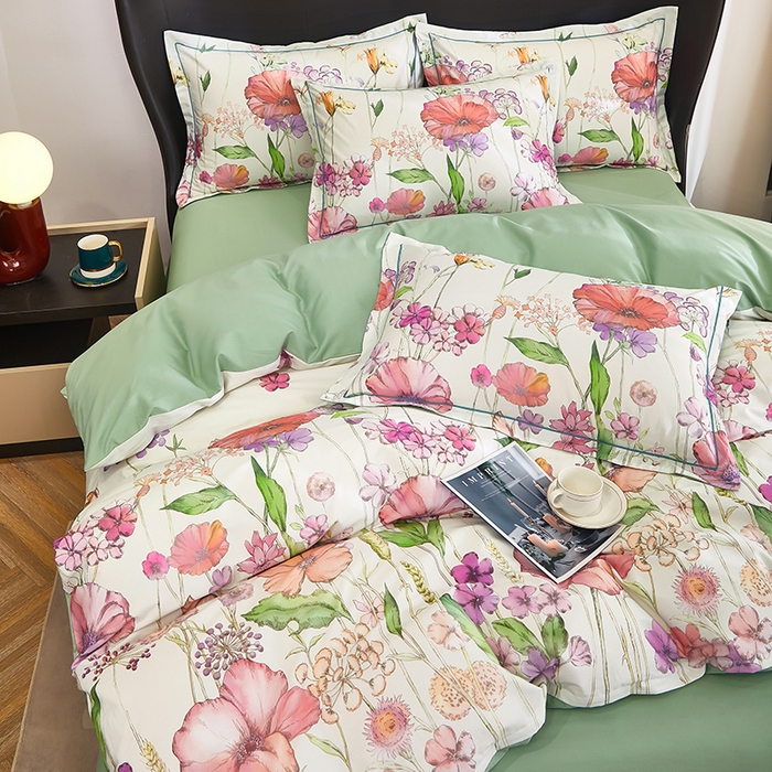 91家纺网 家纺一手货源 找家纺 雲归梦 2024新款全棉铂金棉数码印花四件套 最美相遇 白