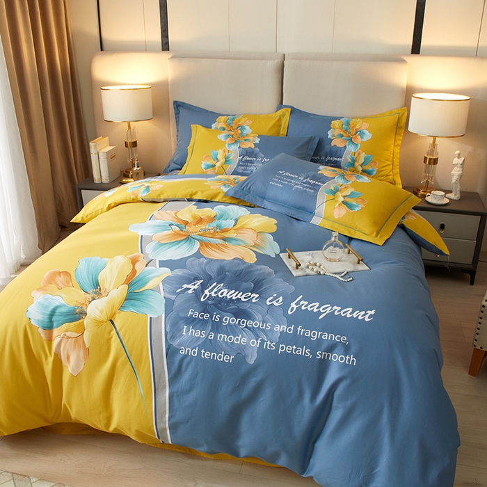 91家纺网 家纺一手货源 找家纺 启航家居 2025春夏直播爆款全棉大版印花四件套 沐雅清风兰