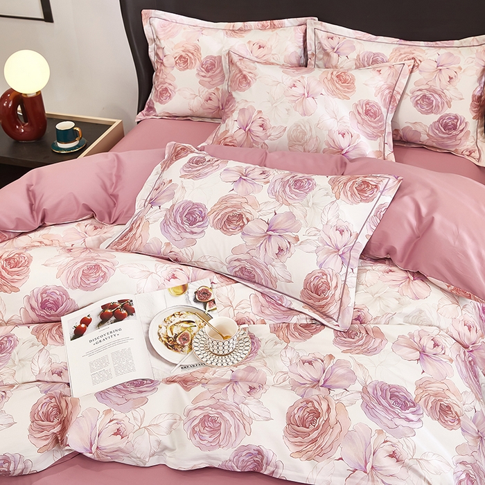 91家纺网 家纺一手货源 找家纺 雲归梦 2024新款全棉铂金棉数码印花四件套 粉妆梦媛 粉