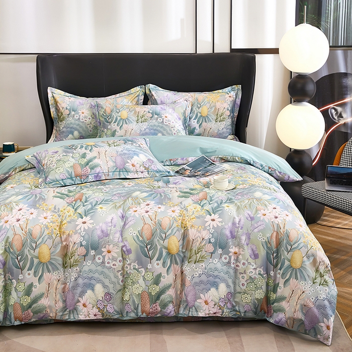 91家纺网 家纺一手货源 找家纺 雲归梦 2024新款全棉铂金棉数码印花四件套 洛香忆梦 绿