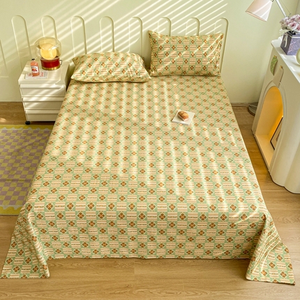 寐眠 2024新款全棉老粗布印花床单床盖 花儿棋盘格