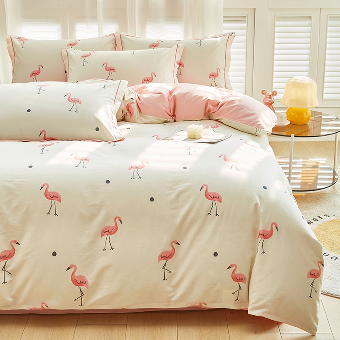 91家纺网 家纺一手货源 找家纺 雲归梦 2024新款全棉活性13372印花四件套 火烈鸟 米