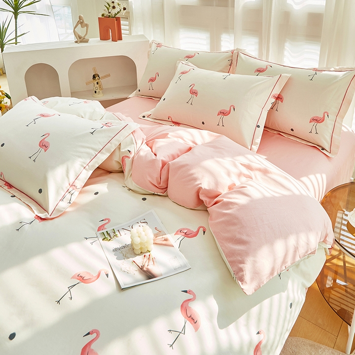 91家纺网 家纺一手货源 找家纺 雲归梦 2024新款全棉活性13372印花四件套 火烈鸟 米