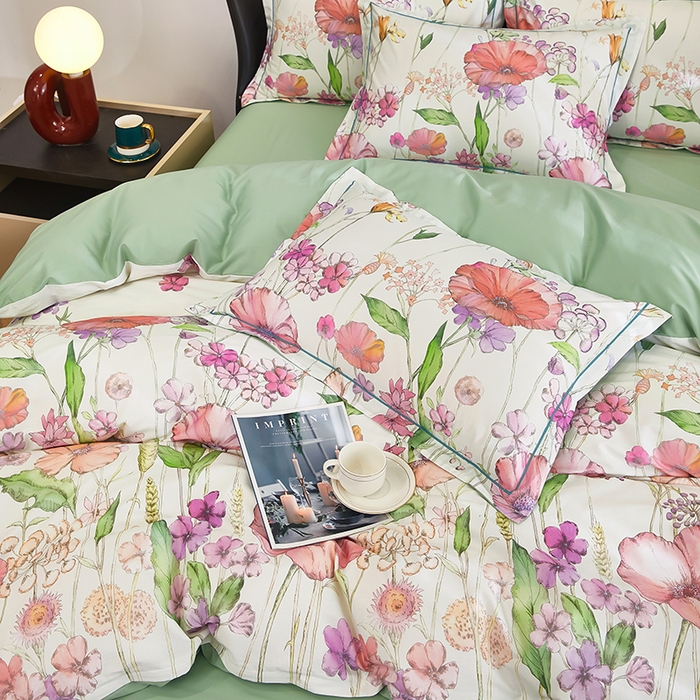 91家纺网 家纺一手货源 找家纺 雲归梦 2024新款全棉铂金棉数码印花四件套 最美相遇 白