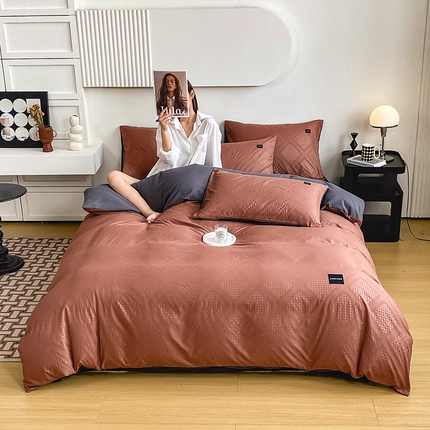 91家纺网 家纺一手货源 找家纺 芷凡家纺 2024新款水洗气泡压花四件套-黑标 黑标-焦糖-深灰