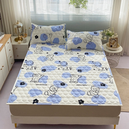 91家纺网 家纺一手货源 找家纺 恋绒家纺 2025新款A类纯棉（隔尿 防水）抗菌软床垫 奶油小熊
