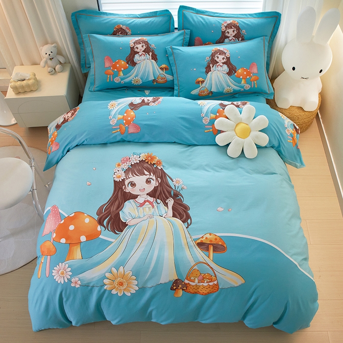 91家纺网 家纺一手货源 找家纺 启航家居 2025春夏直播爆款全棉大版印花四件套 少女时代兰