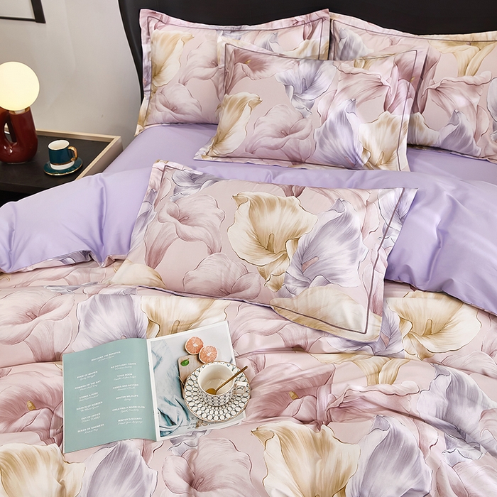 91家纺网 家纺一手货源 找家纺 雲归梦 2024新款全棉铂金棉数码印花四件套 步步生莲