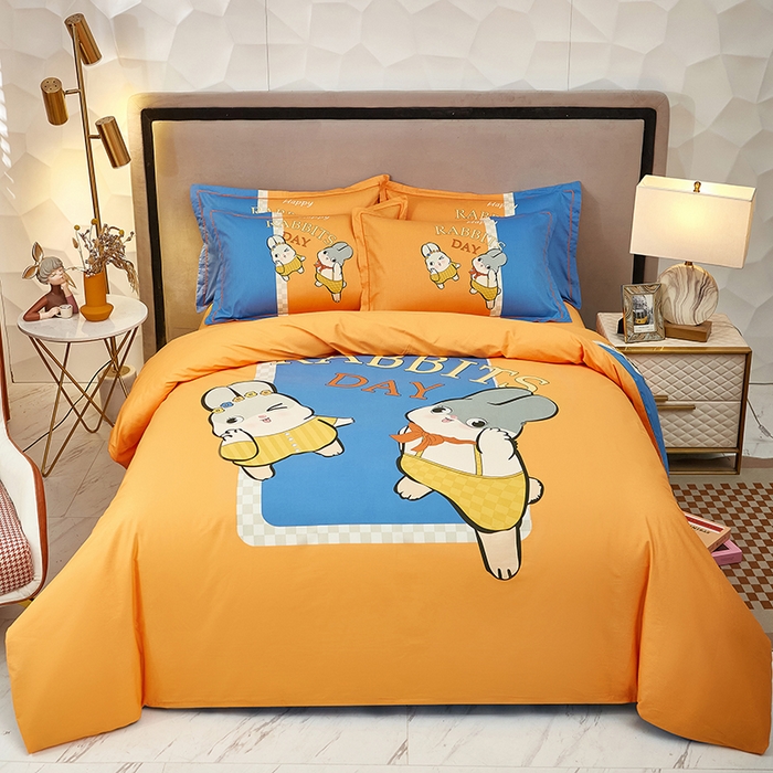 91家纺网 家纺一手货源 找家纺 雲归梦 2024新款全棉活性13372印花四件套 波比兔-桔