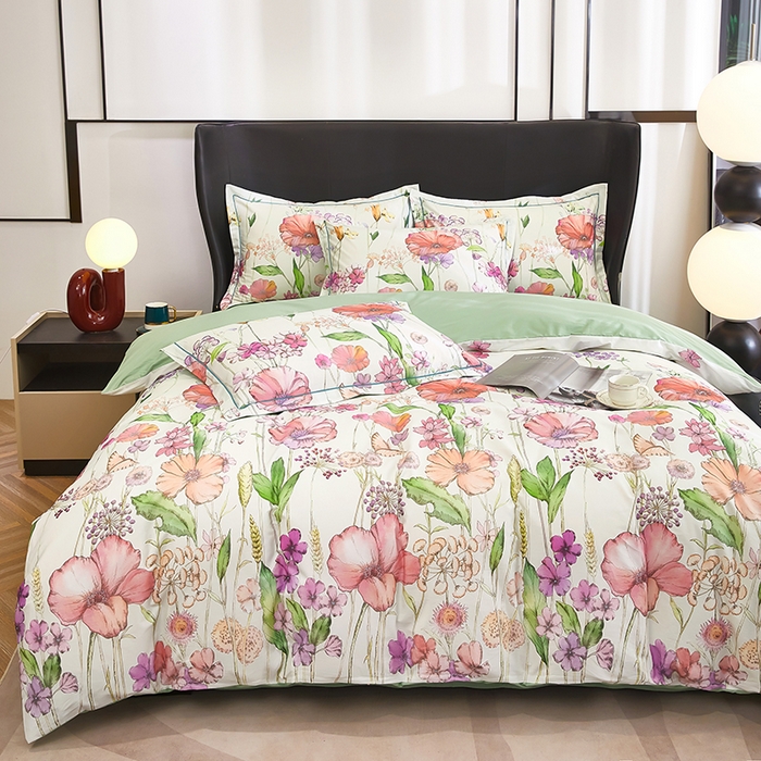 91家纺网 家纺一手货源 找家纺 雲归梦 2024新款全棉铂金棉数码印花四件套 最美相遇 白