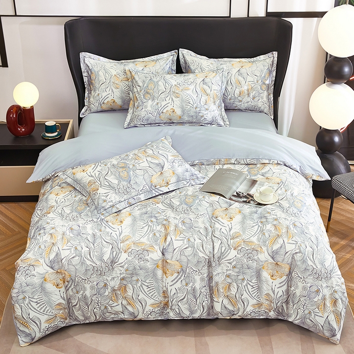 91家纺网 家纺一手货源 找家纺 雲归梦 2024新款全棉铂金棉数码印花四件套 共舞 灰