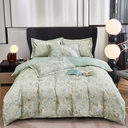 91家纺网 家纺一手货源 找家纺 雲归梦 2024新款全棉铂金棉数码印花四件套 雅韵怡香  灰