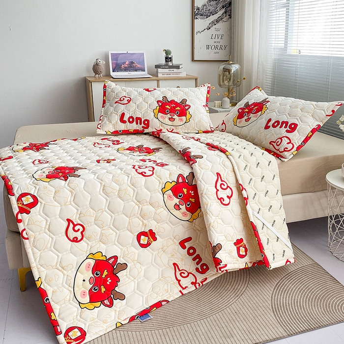 91家纺网 家纺一手货源 找家纺 恋绒家纺 2025新款A类纯棉（隔尿 防水）抗菌软床垫 吉祥龙