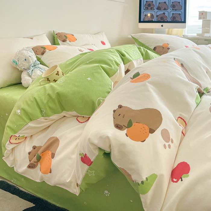 91家纺网 家纺一手货源 找家纺 蓝邻家纺 2024新款全棉印花萌趣类四件套 皮卡