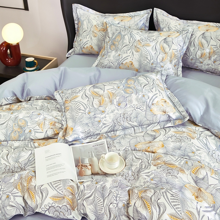 91家纺网 家纺一手货源 找家纺 雲归梦 2024新款全棉铂金棉数码印花四件套 共舞 灰